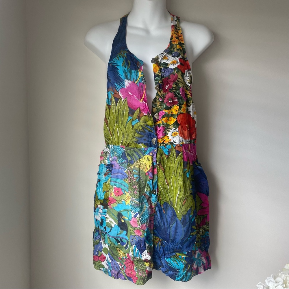Blue Floral Racerback Romper Size Small